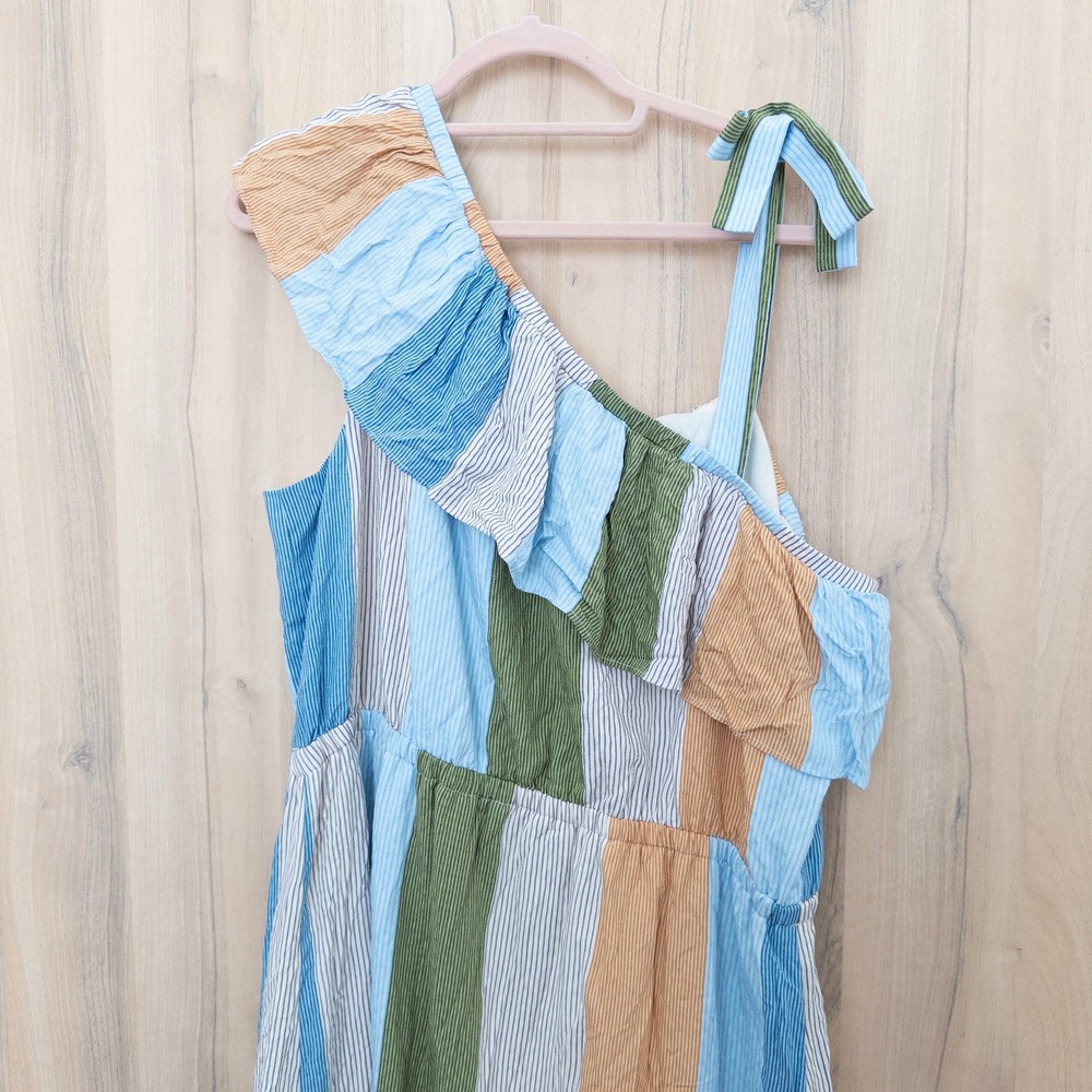 Lauren Conrad Tiered Maxi Dress XXL Stripe One Shoulder Cottage Coastal Boho - Picture 7 of 7